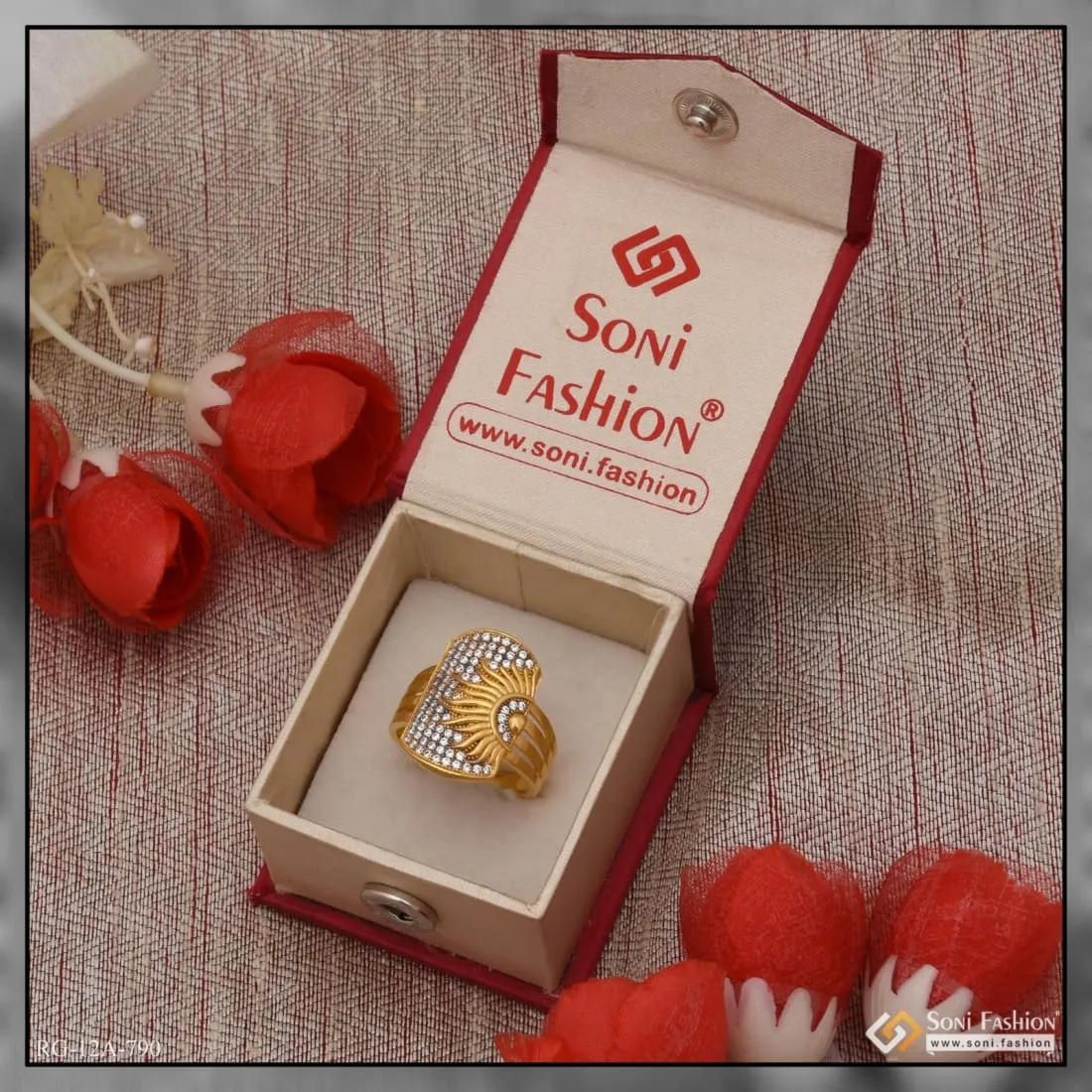 1 Gram Gold Forming Sun with Diamond Sophisticated Design Ring for Men - Style A790