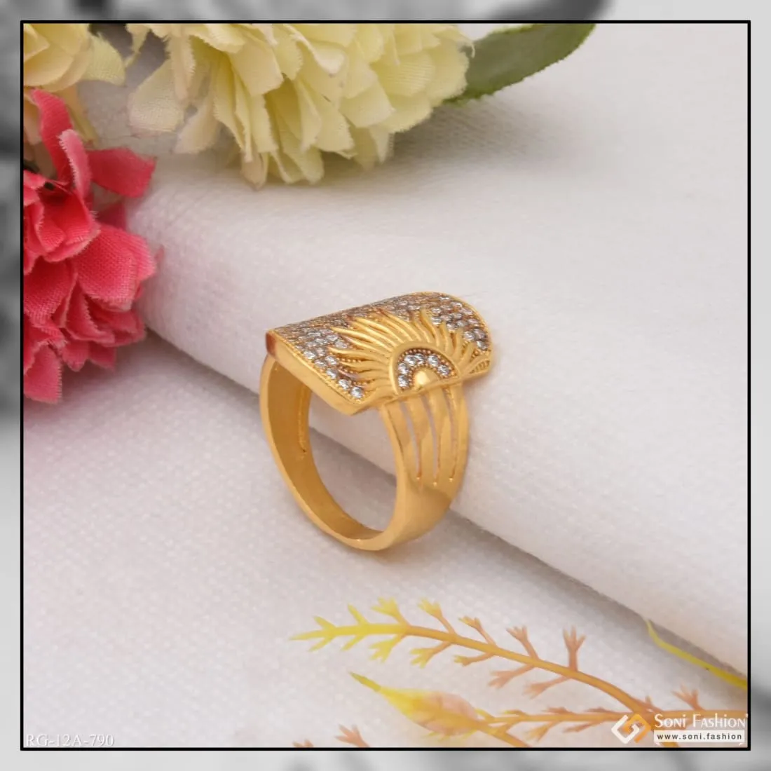 1 Gram Gold Forming Sun with Diamond Sophisticated Design Ring for Men - Style A790