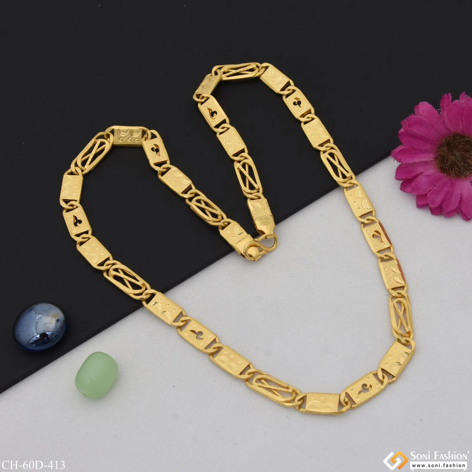 1 Gram Gold Plated  Sophisticated Design Nawabi Chain for Men - Style D413