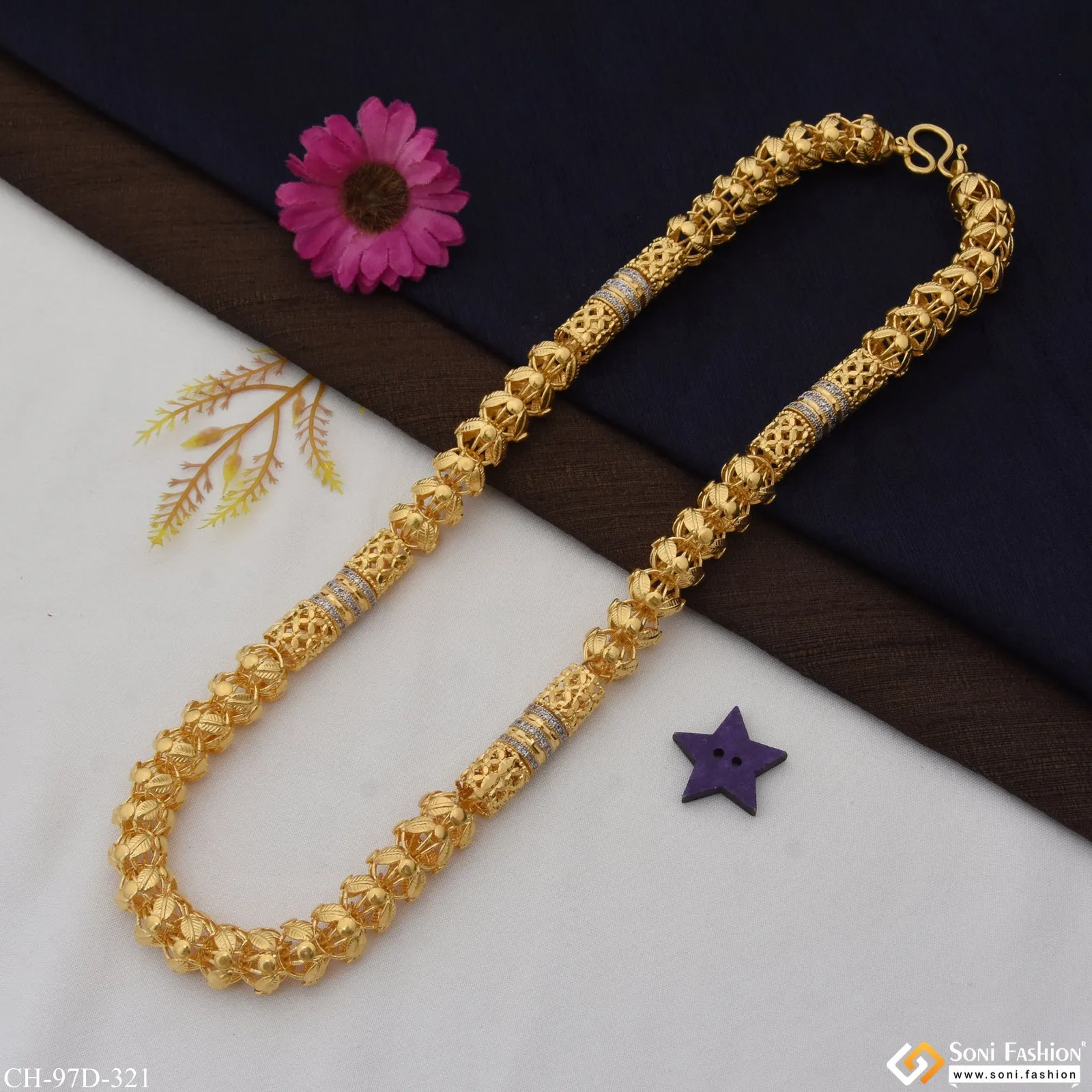 1 Gram Gold Plated Sophisticated Design Rajwadi Chain for Men - Style D321