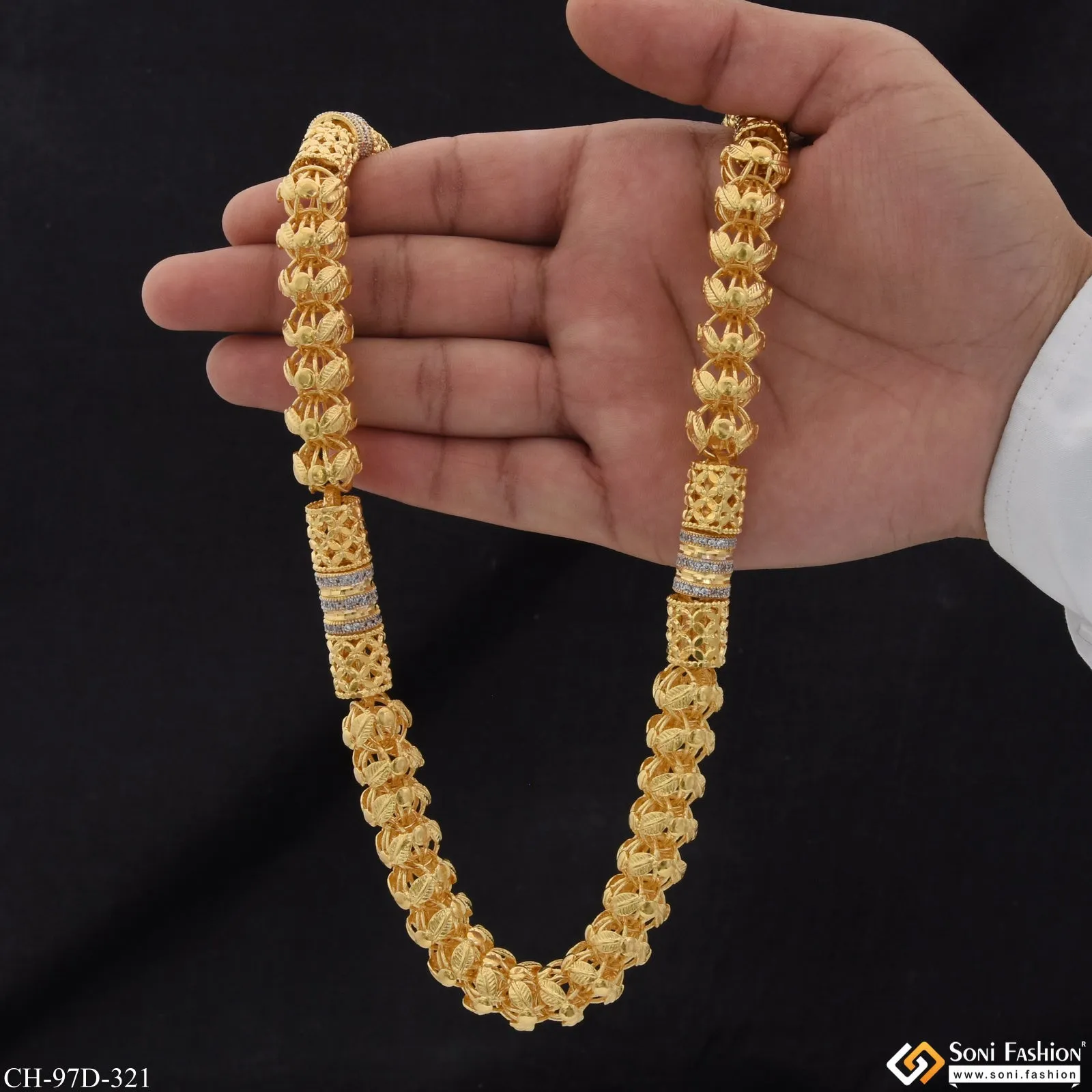 1 Gram Gold Plated Sophisticated Design Rajwadi Chain for Men - Style D321