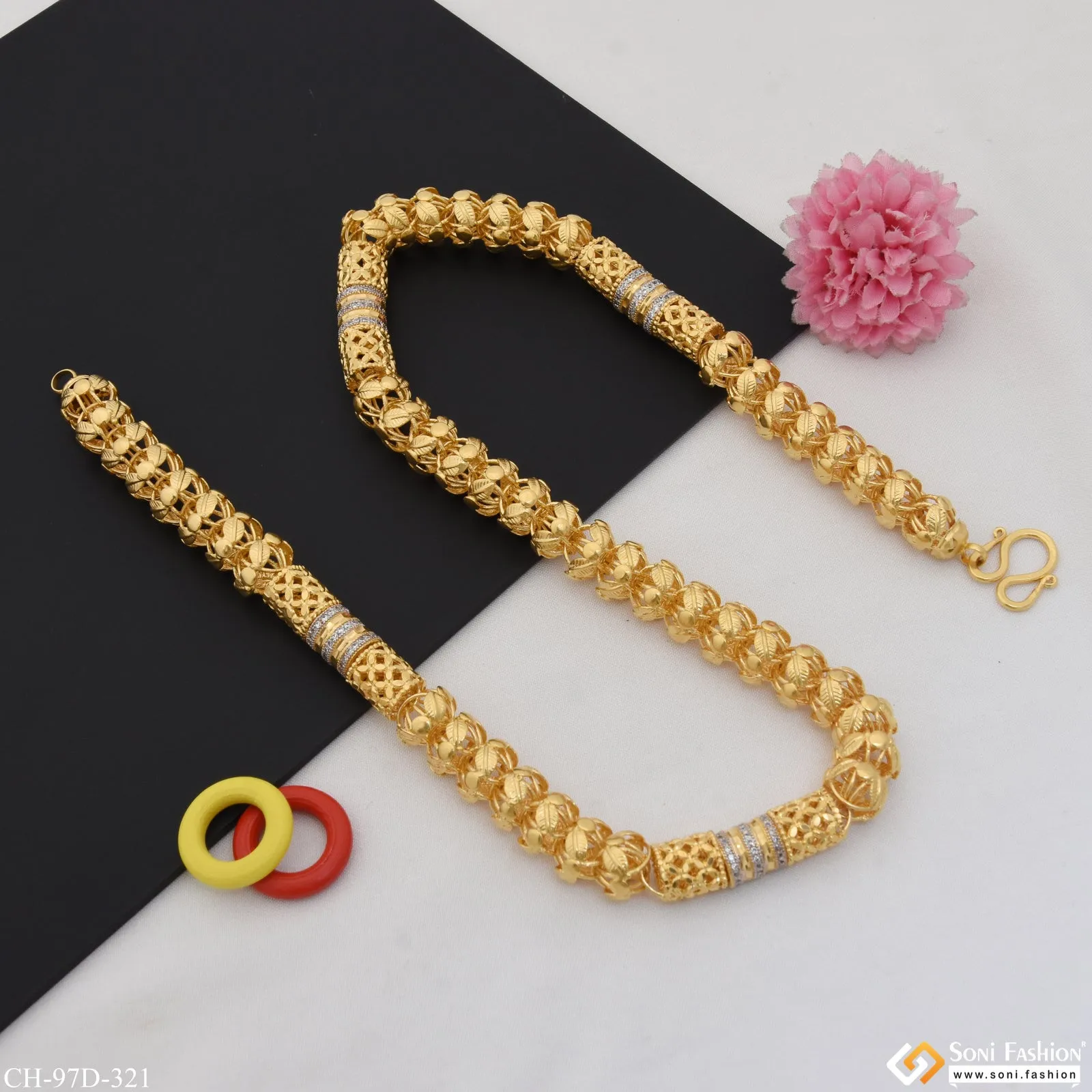 1 Gram Gold Plated Sophisticated Design Rajwadi Chain for Men - Style D321