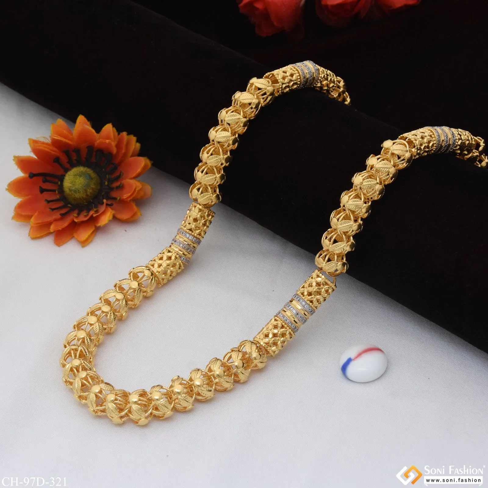 1 Gram Gold Plated Sophisticated Design Rajwadi Chain for Men - Style D321