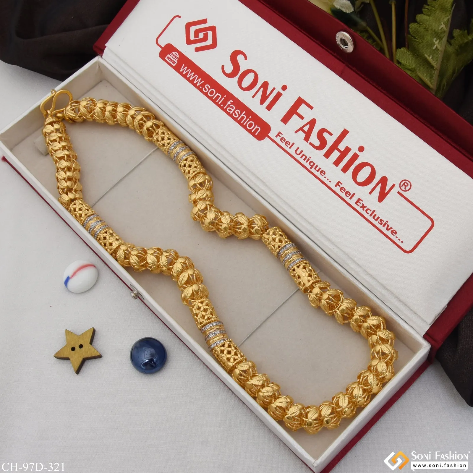 1 Gram Gold Plated Sophisticated Design Rajwadi Chain for Men - Style D321