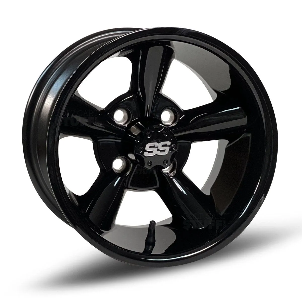 12" Godfather Gloss Black Golf Cart Wheels and DOT Approved Street Turf Tires Combo - Set of 4