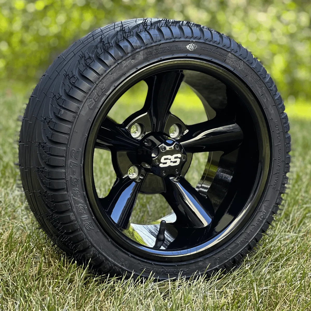 12" Godfather Gloss Black Golf Cart Wheels and DOT Approved Street Turf Tires Combo - Set of 4