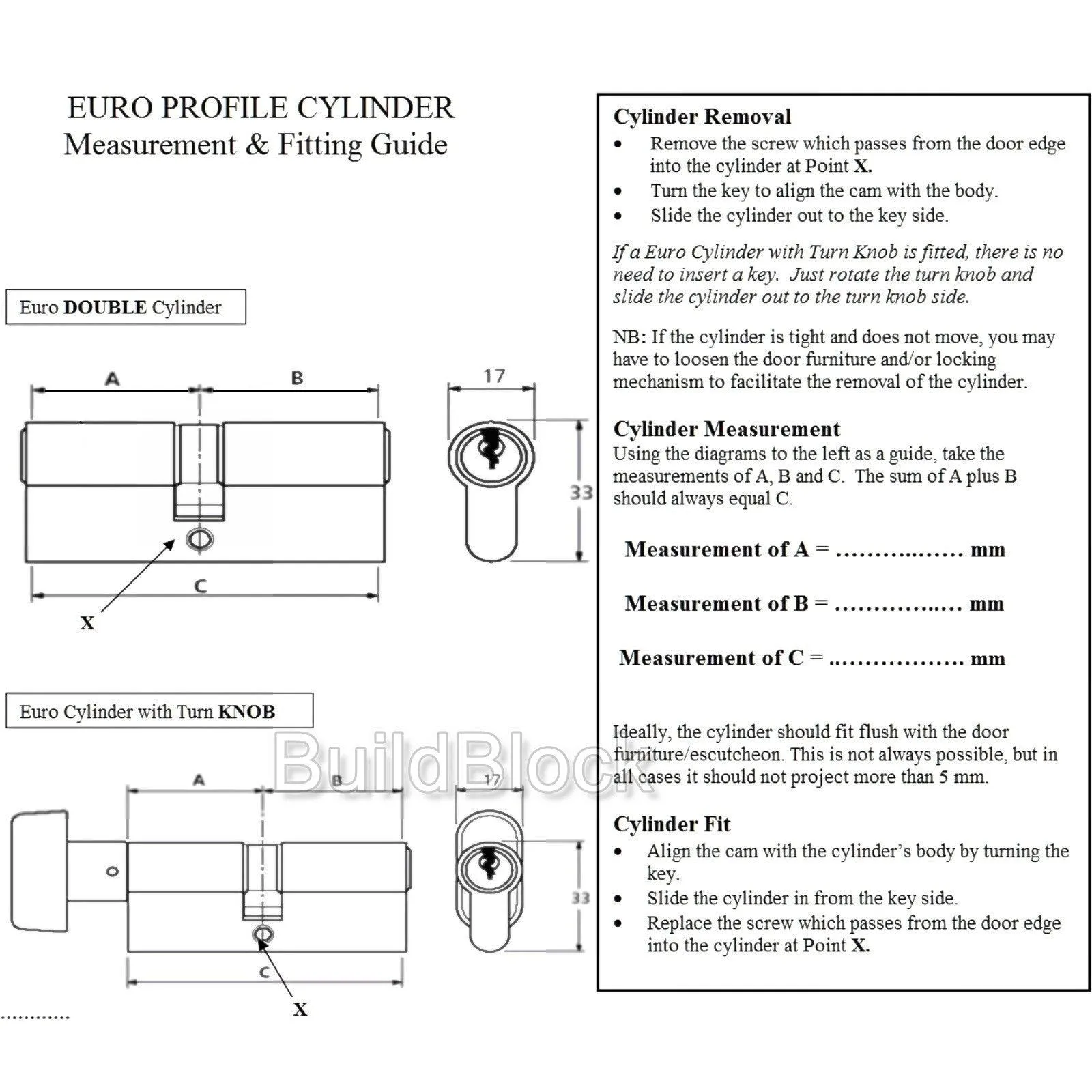 30/30 - 60mm overall length Euro Cylinder