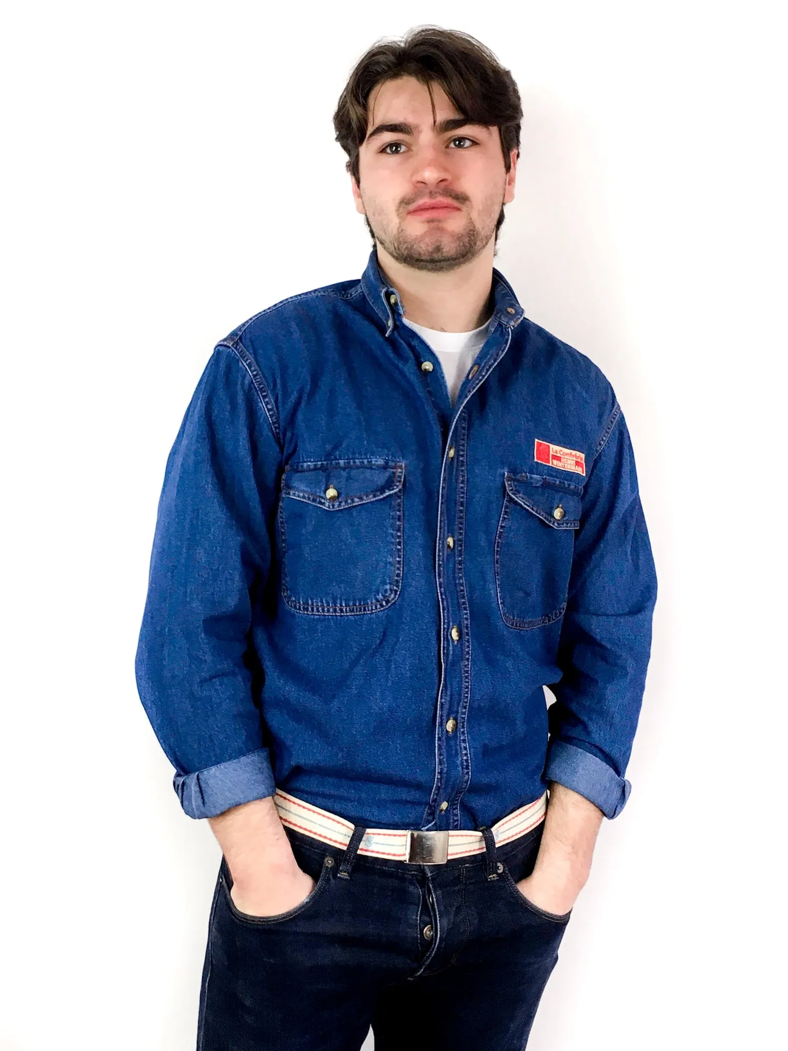 90s vintage blue denim shirt, 100% cotton