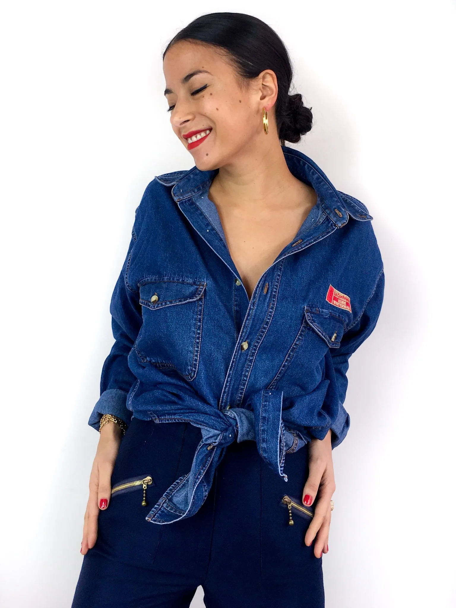 90s vintage blue denim shirt, 100% cotton