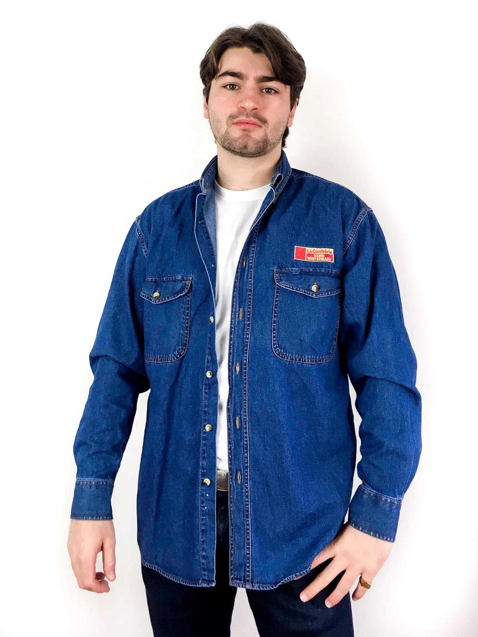 90s vintage blue denim shirt, 100% cotton
