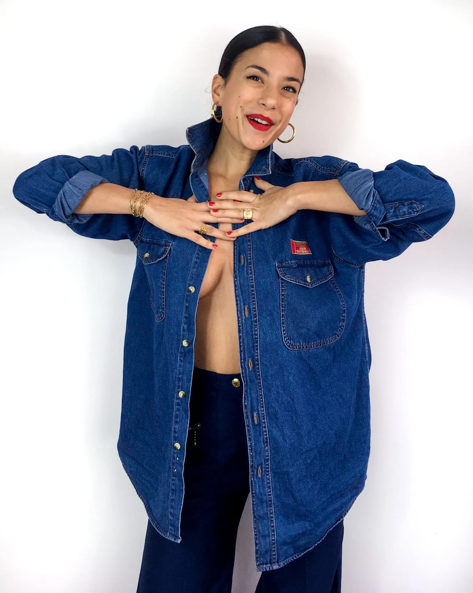 90s vintage blue denim shirt, 100% cotton