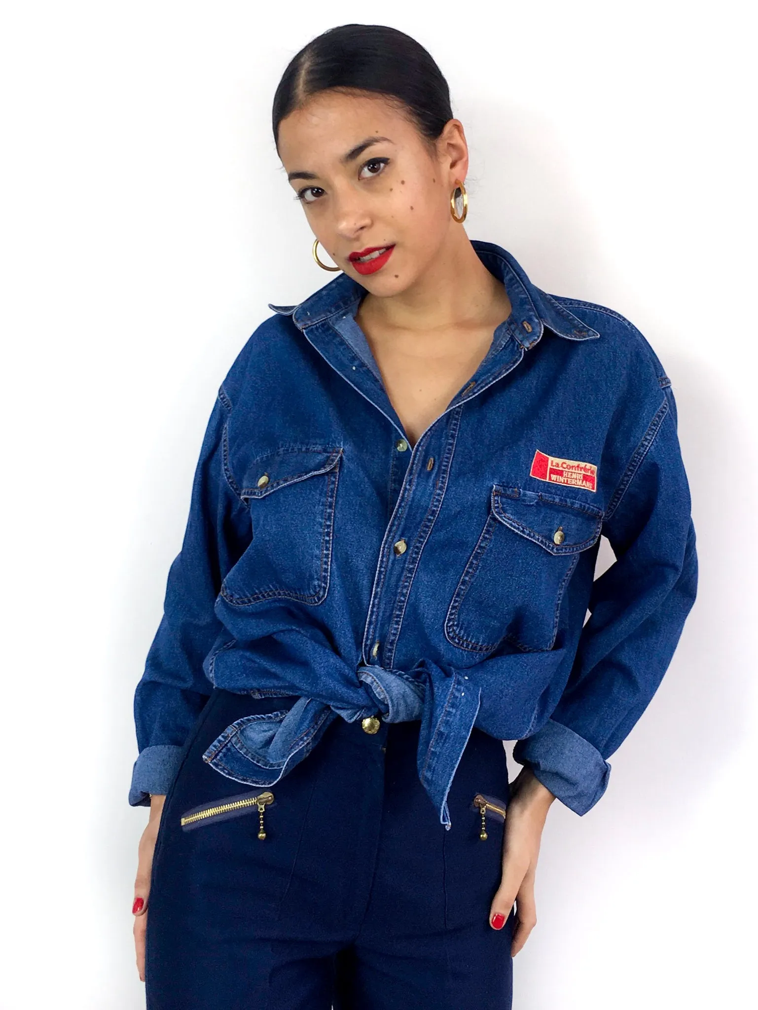 90s vintage blue denim shirt, 100% cotton