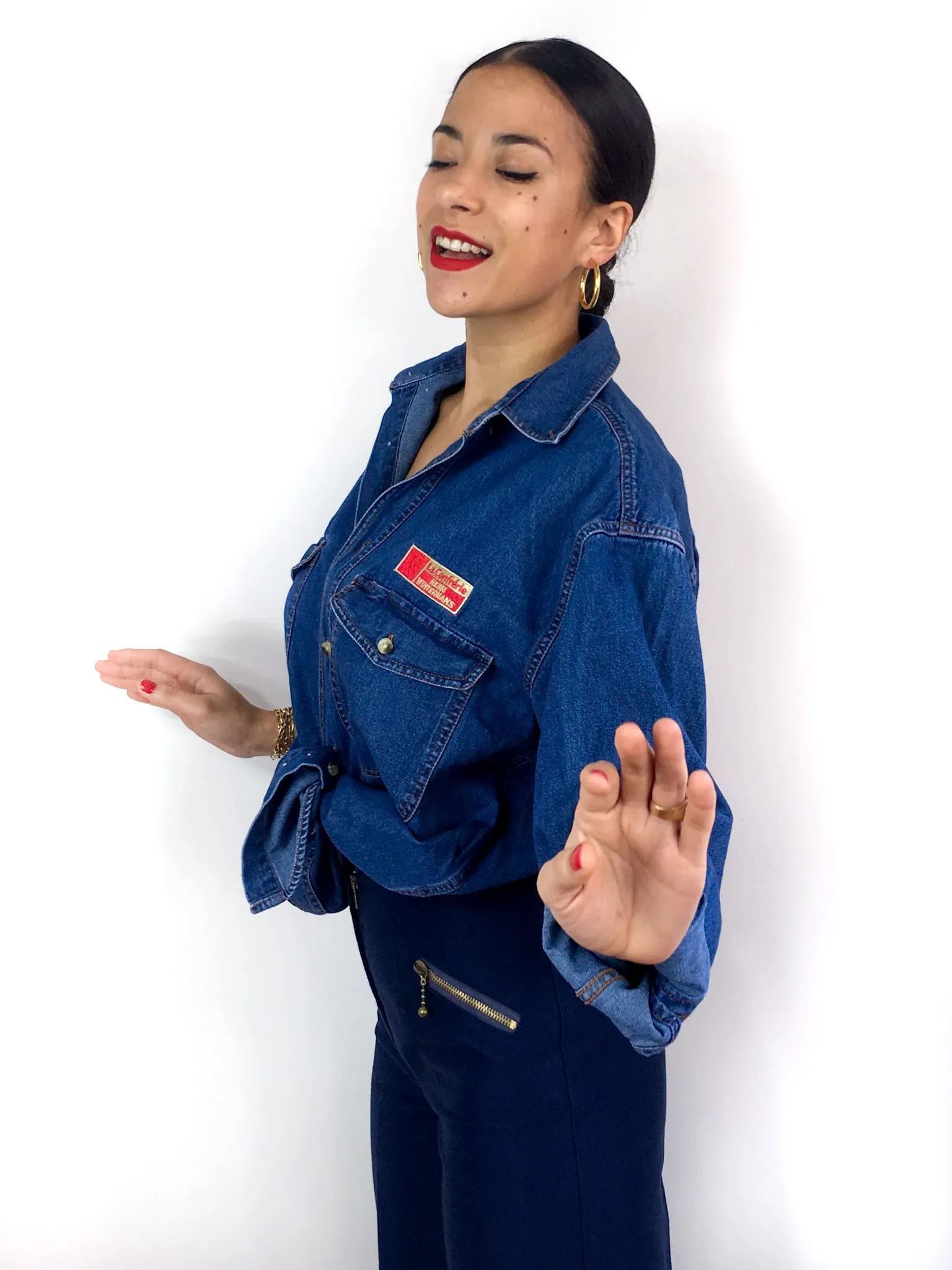 90s vintage blue denim shirt, 100% cotton