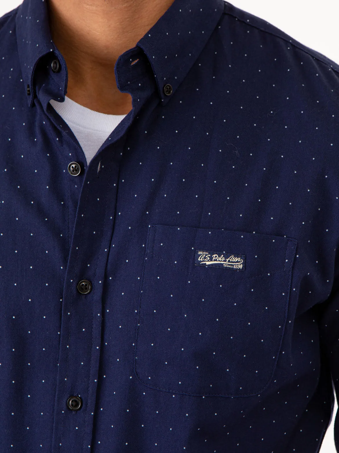 ALLOVER PIN DOT LONG SLEEVE SHIRT WITH POCKET