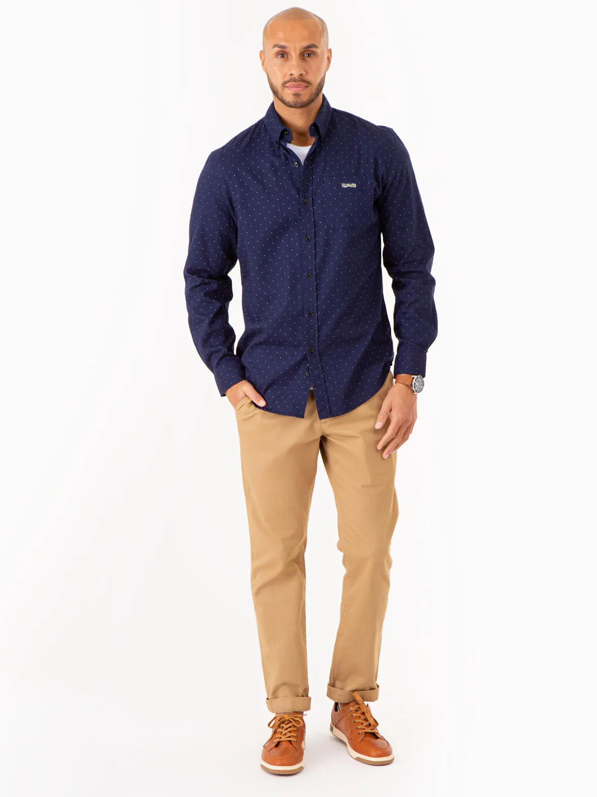 ALLOVER PIN DOT LONG SLEEVE SHIRT WITH POCKET