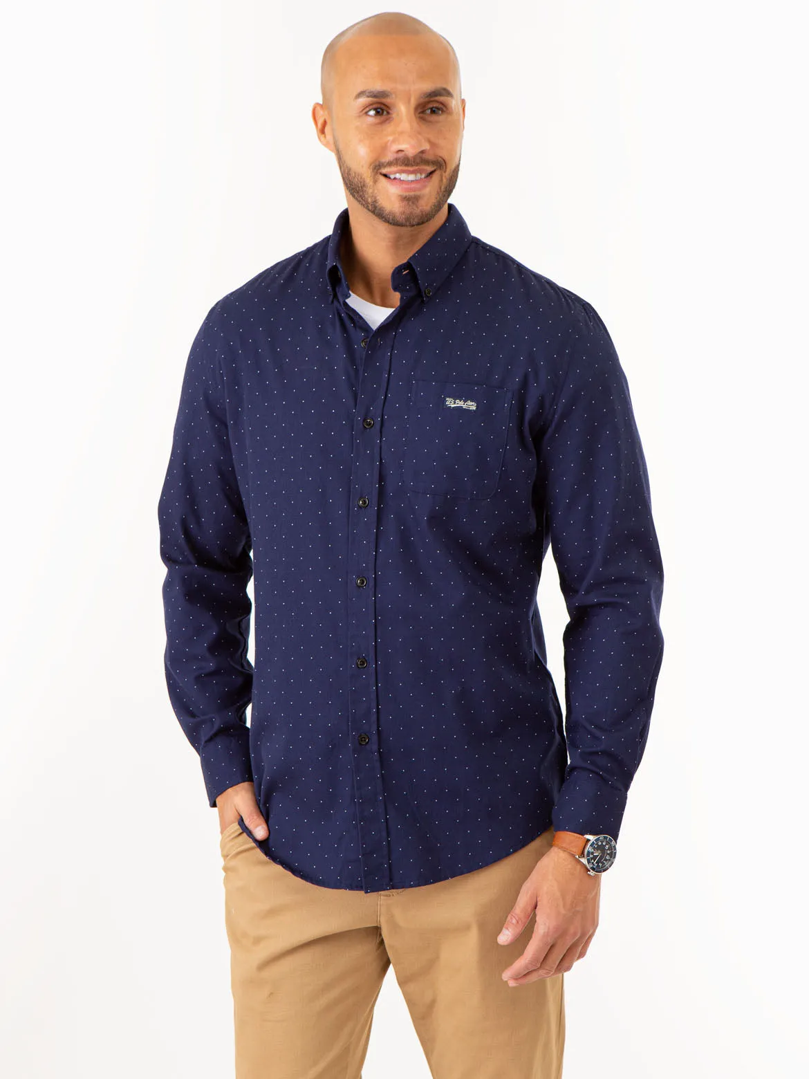 ALLOVER PIN DOT LONG SLEEVE SHIRT WITH POCKET