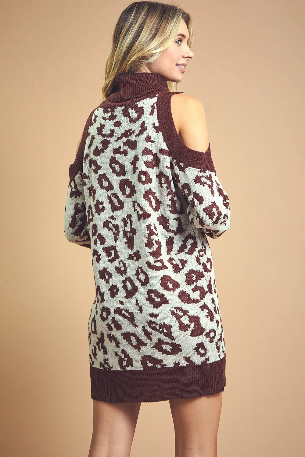 Animal Print Cold Shoulder Sweater
