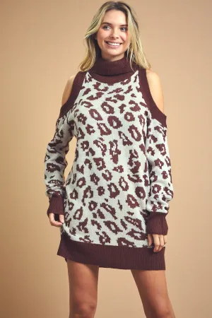 Animal Print Cold Shoulder Sweater