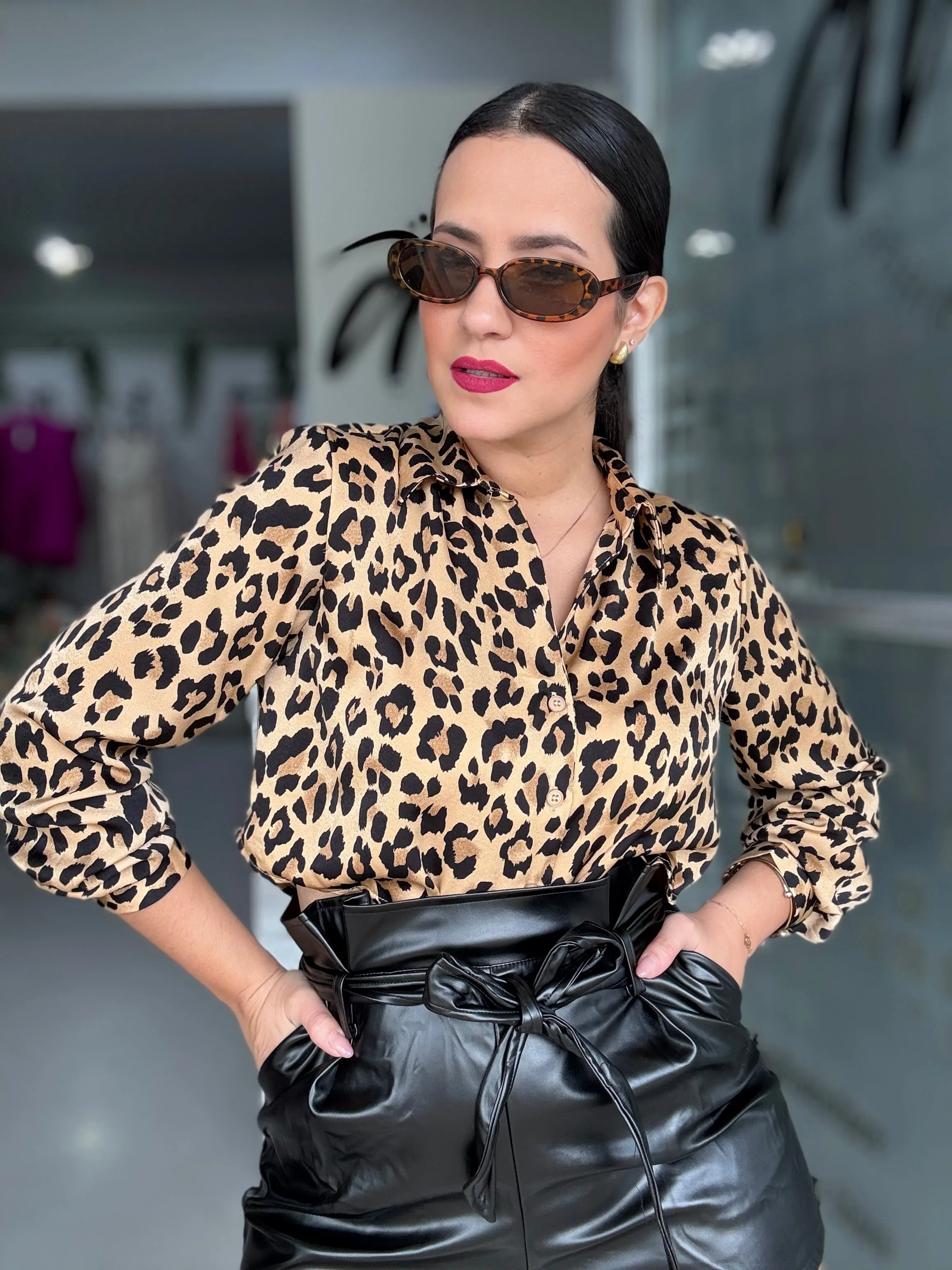Animal Print Crop Shirt