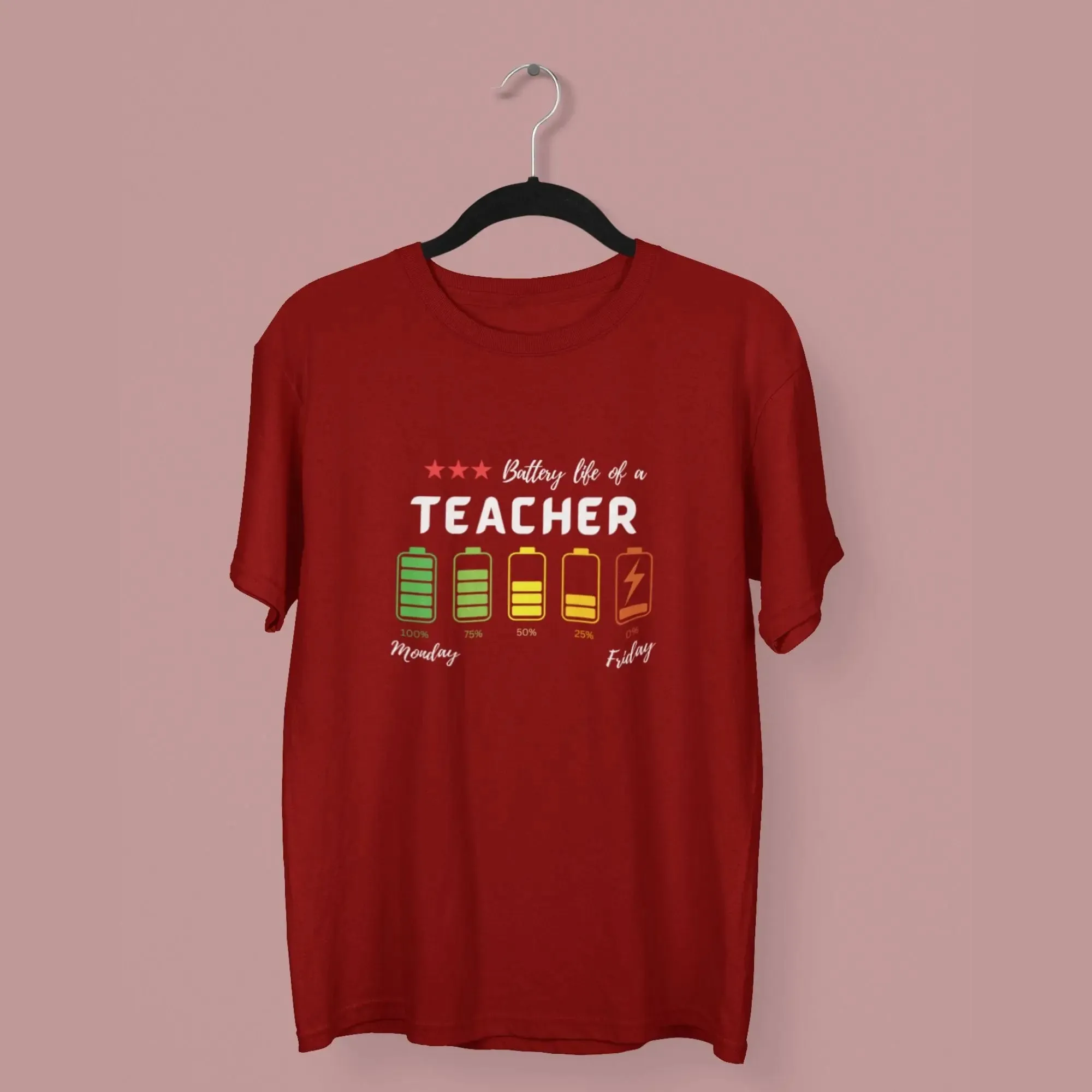 Battery is of a teacher half sleeves classic t-shirt
