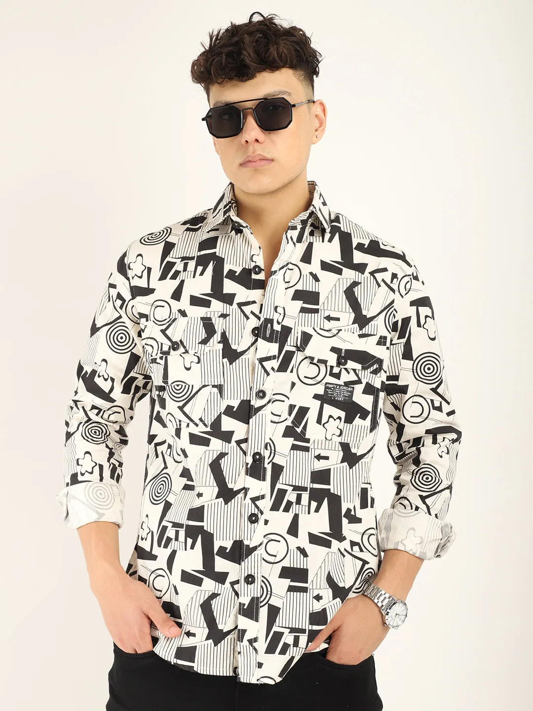Chess Codd Black Combine Print Full Sleeve Shirt