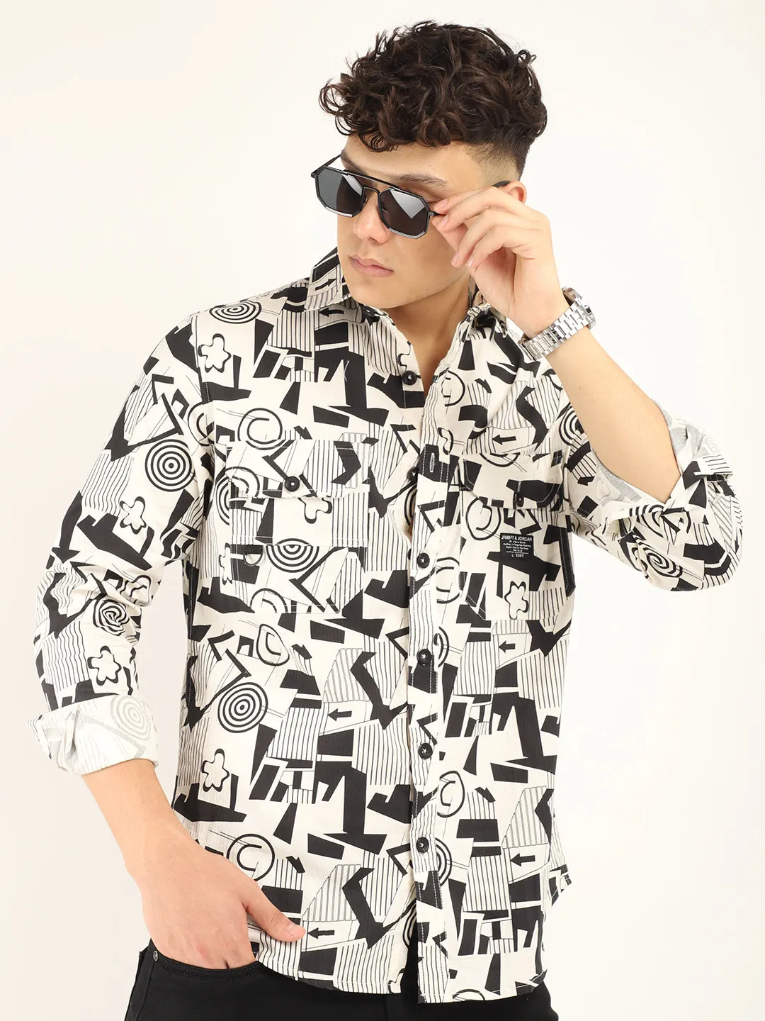 Chess Codd Black Combine Print Full Sleeve Shirt