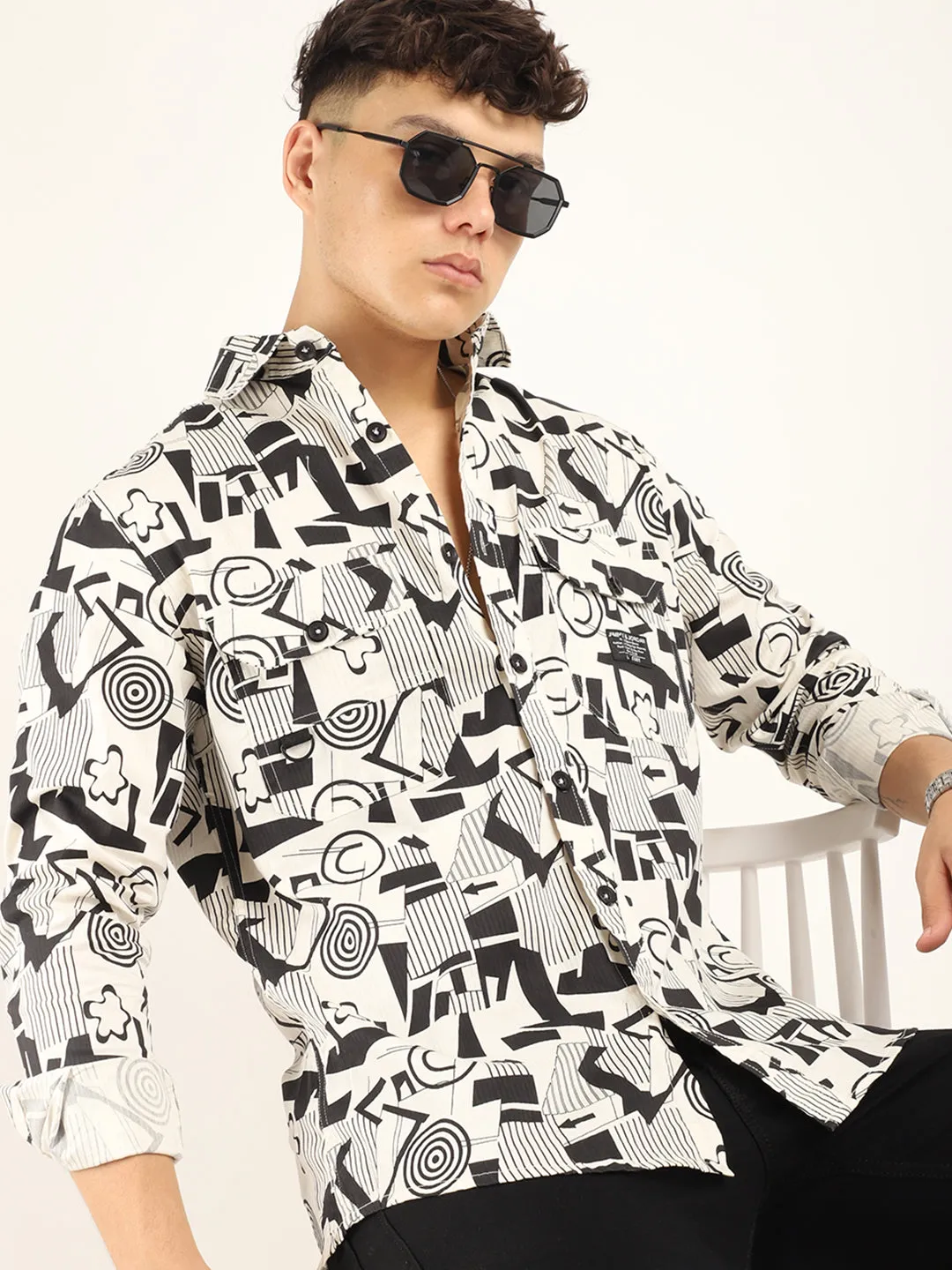 Chess Codd Black Combine Print Full Sleeve Shirt