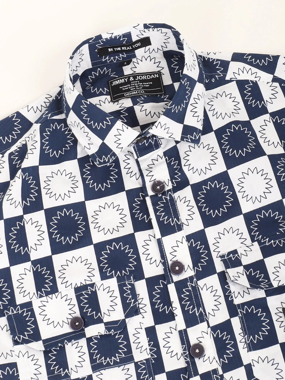 Chess Codd Navy Flower Print Full Sleeve Shirt