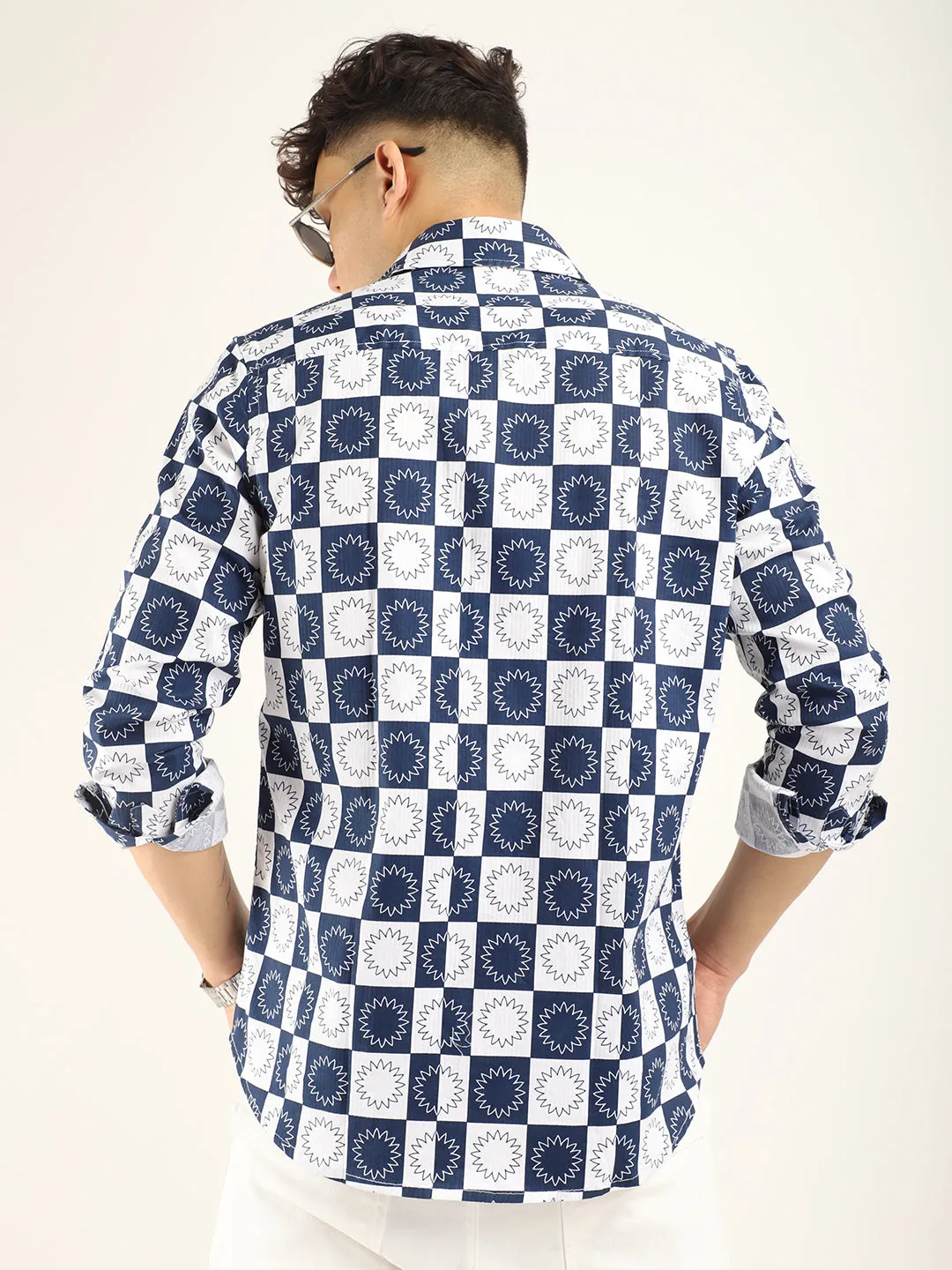 Chess Codd Navy Flower Print Full Sleeve Shirt