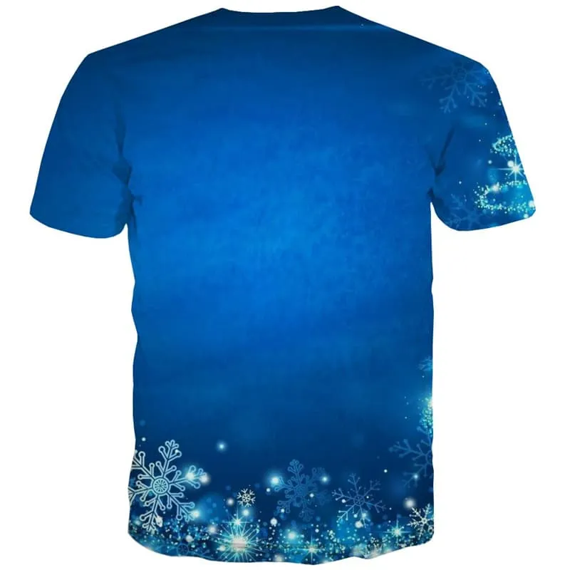 Christmas T-shirt Men Snowflake Shirt Print Blue T shirts Funny Harajuku Tshirt Anime