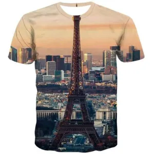 City T shirts Men Tower T-shirts Graphic Sky Tshirts Novelty Harajuku Tshirt Printed Gothic Shirt Print Short Sleeve Punk Rock