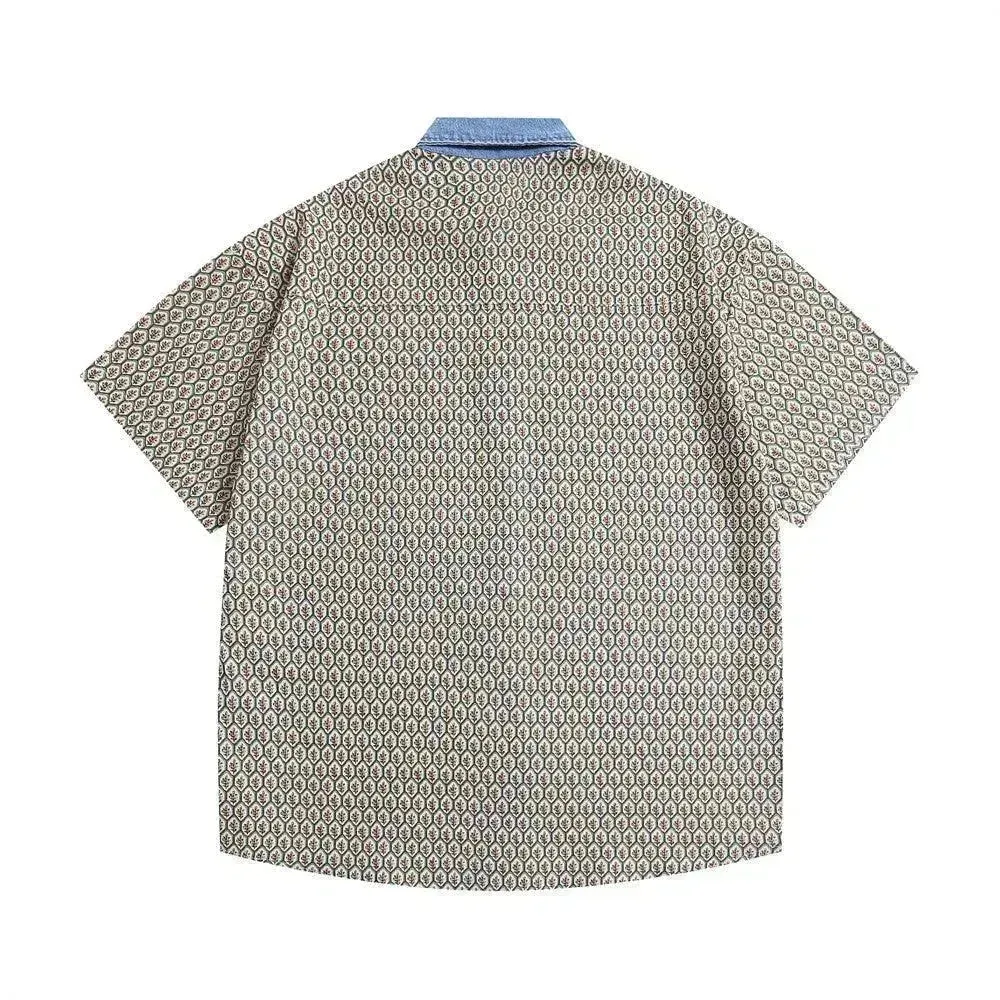 Color Contrast Patchwork Lapel Plaid Casual Short-sleeved Shirt