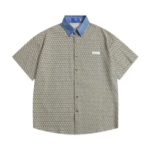 Color Contrast Patchwork Lapel Plaid Casual Short-sleeved Shirt