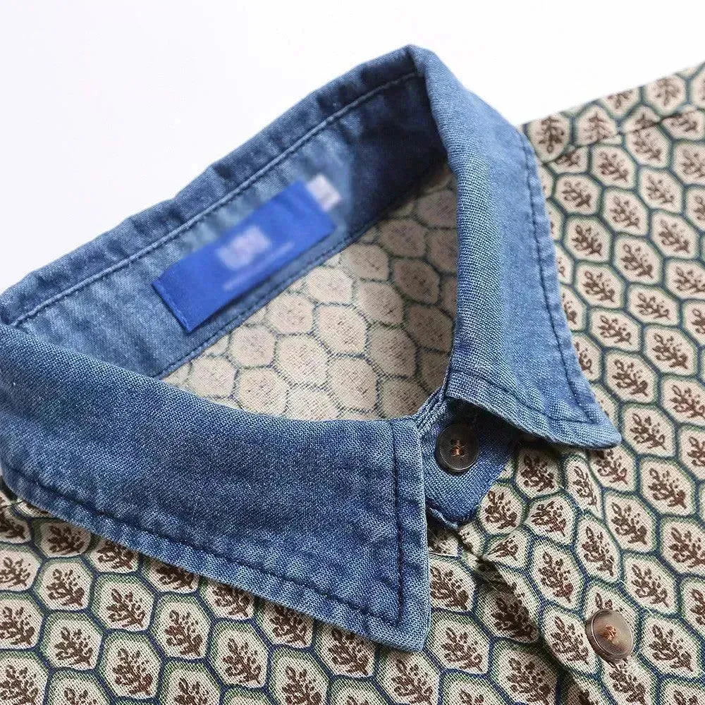 Color Contrast Patchwork Lapel Plaid Casual Short-sleeved Shirt