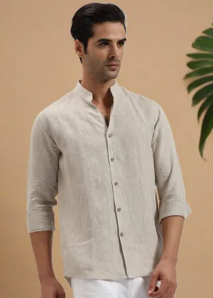 Craig - Pure Linen V Neck Full Sleeve Shirt - Ecru