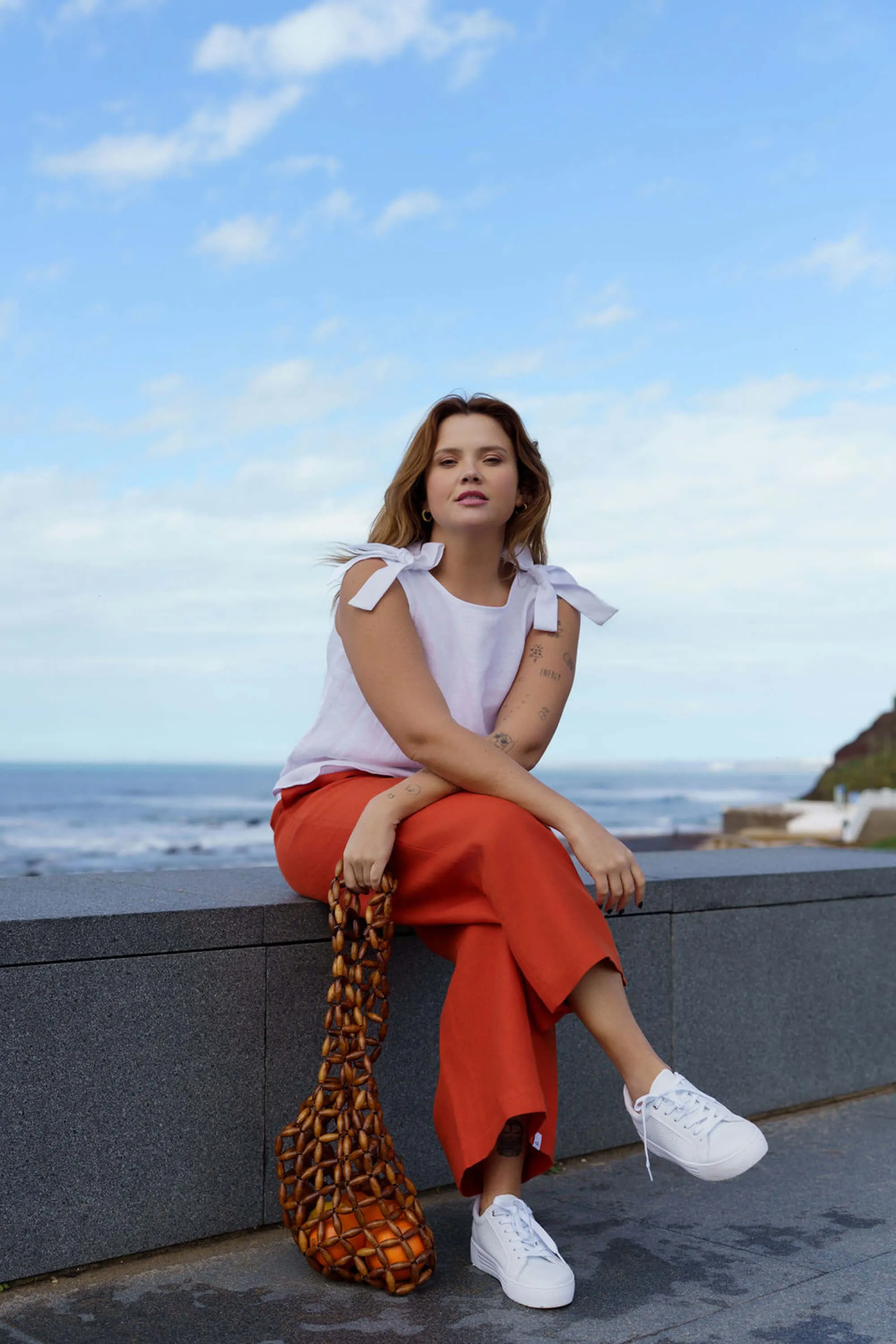 Culottes pellavahousut, Stonewashed Burnt Orange