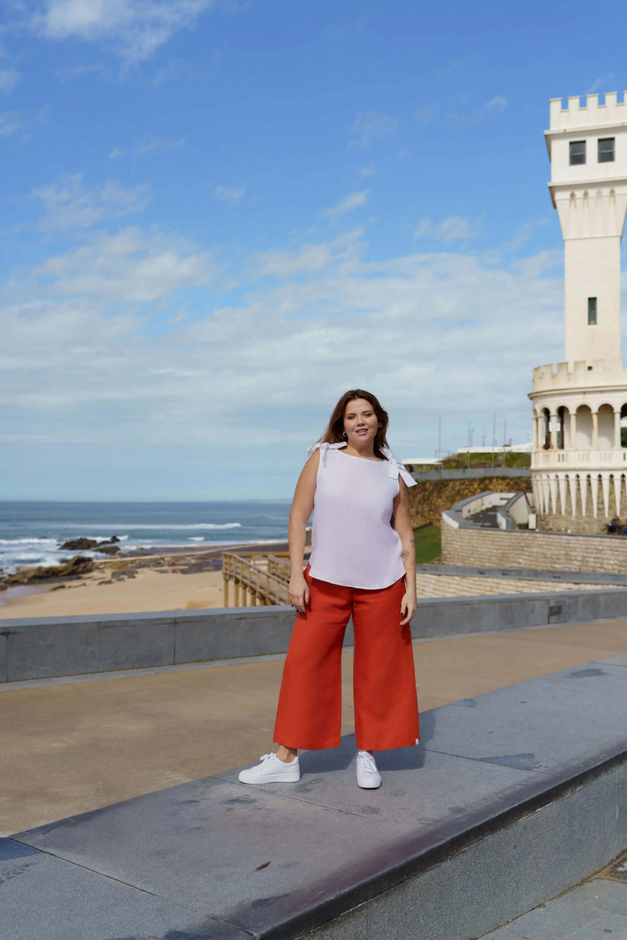 Culottes pellavahousut, Stonewashed Burnt Orange