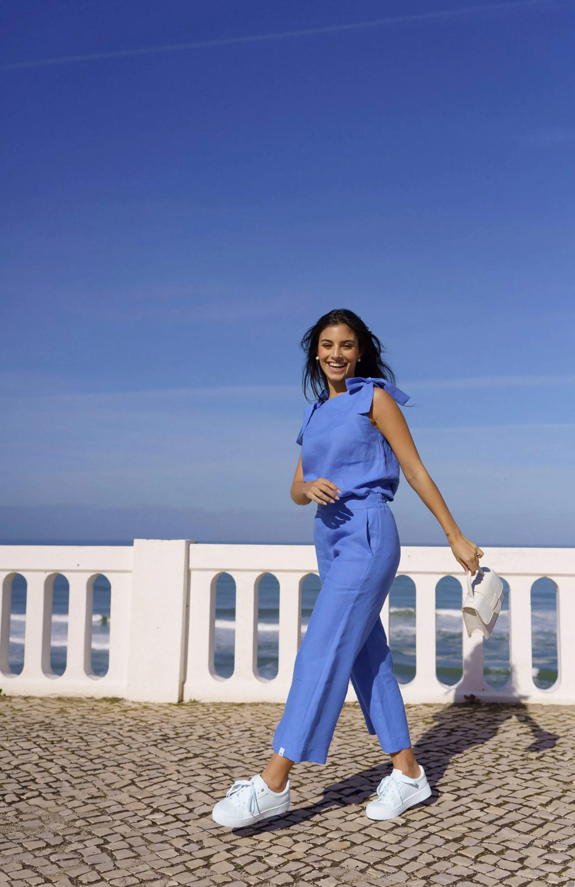 Culottes pellavahousut, Stonewashed Marina Blue