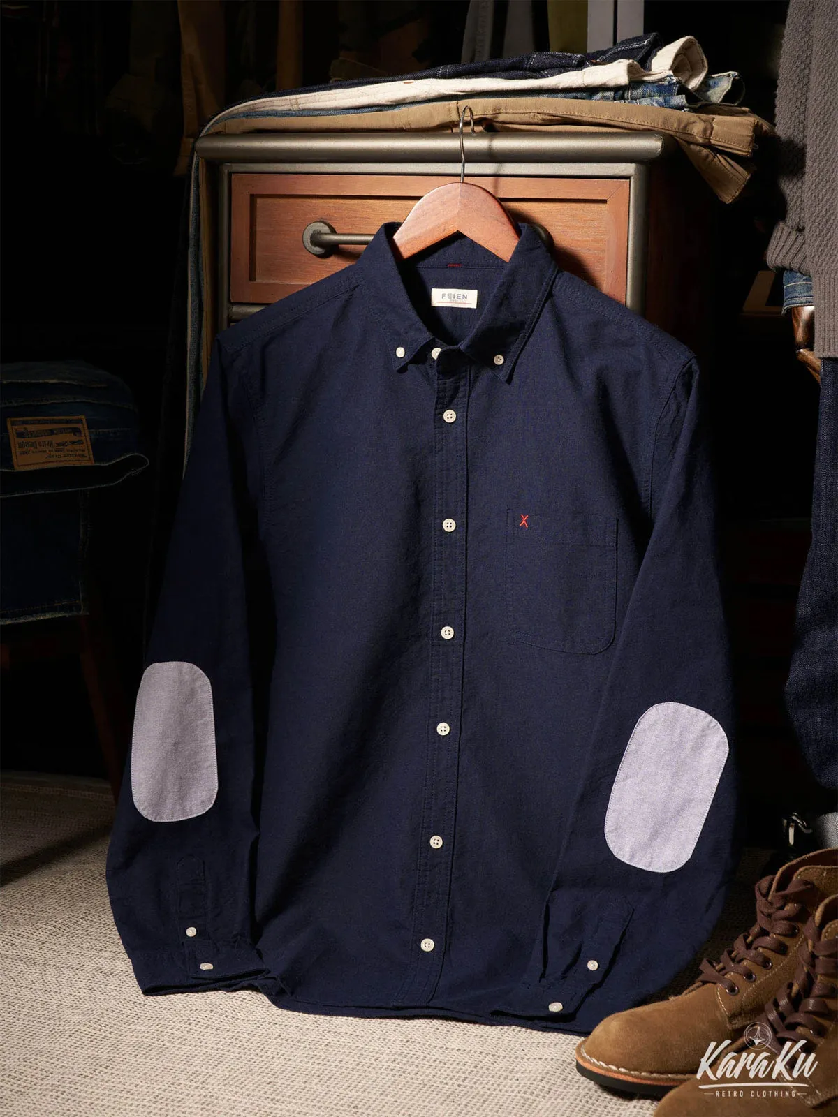 Elbow Patches Oxford Fabric Button-Down Shirt