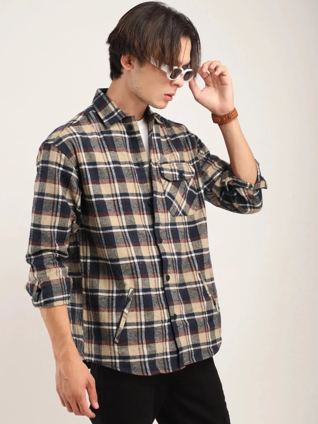 Falanel Check Beige Full Sleeve Shirt