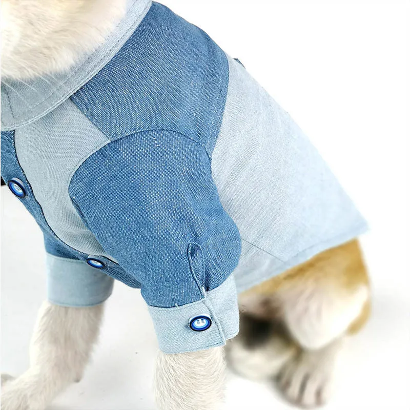 Fashionable Blue Jean Style Button Summer Dog Shirt