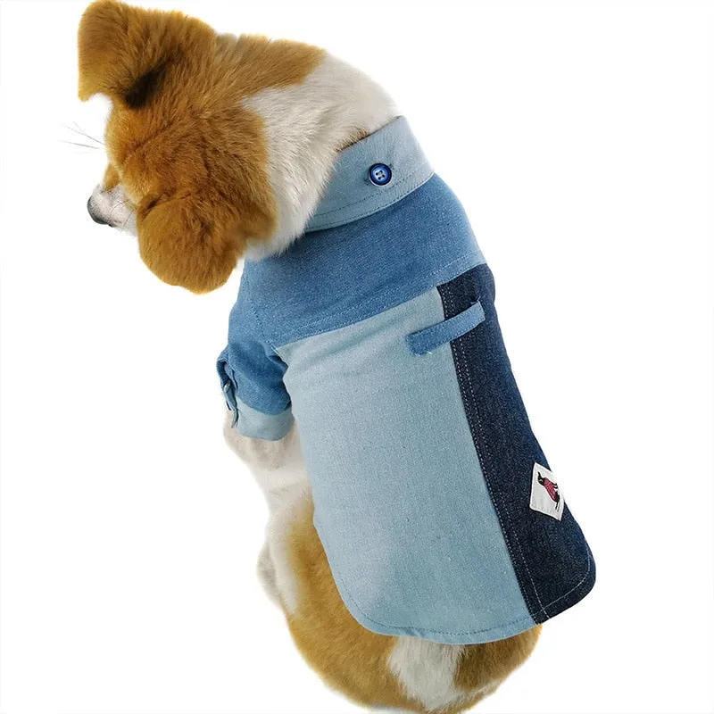 Fashionable Blue Jean Style Button Summer Dog Shirt