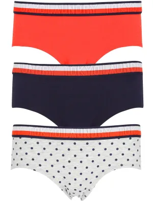 Ferne (3 Pack) Assorted Hipster Briefs In Tomato Puree / Peacoat Blue / Light Grey Marl - Tokyo Laundry