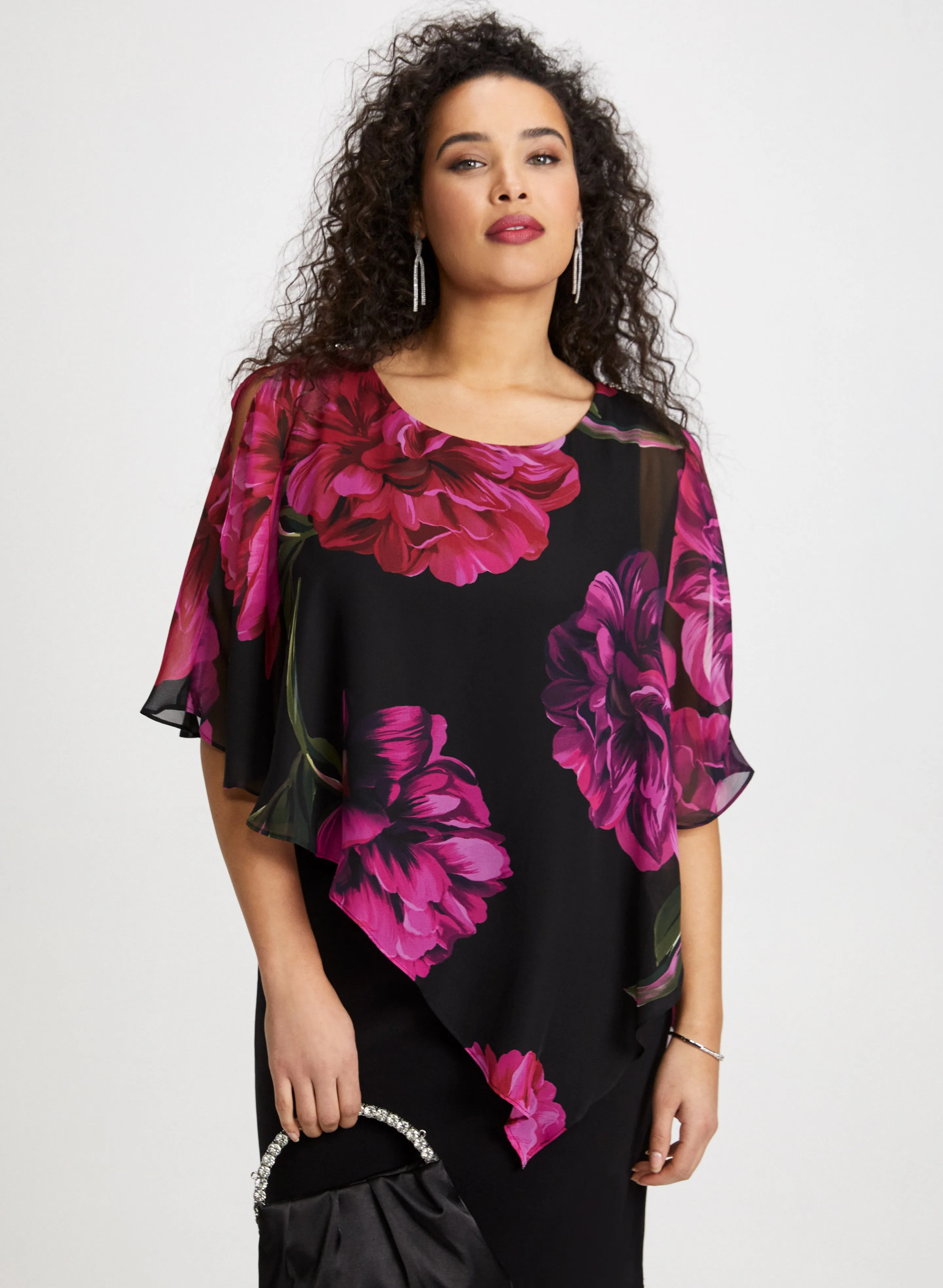 Floral Placement Poncho Dress