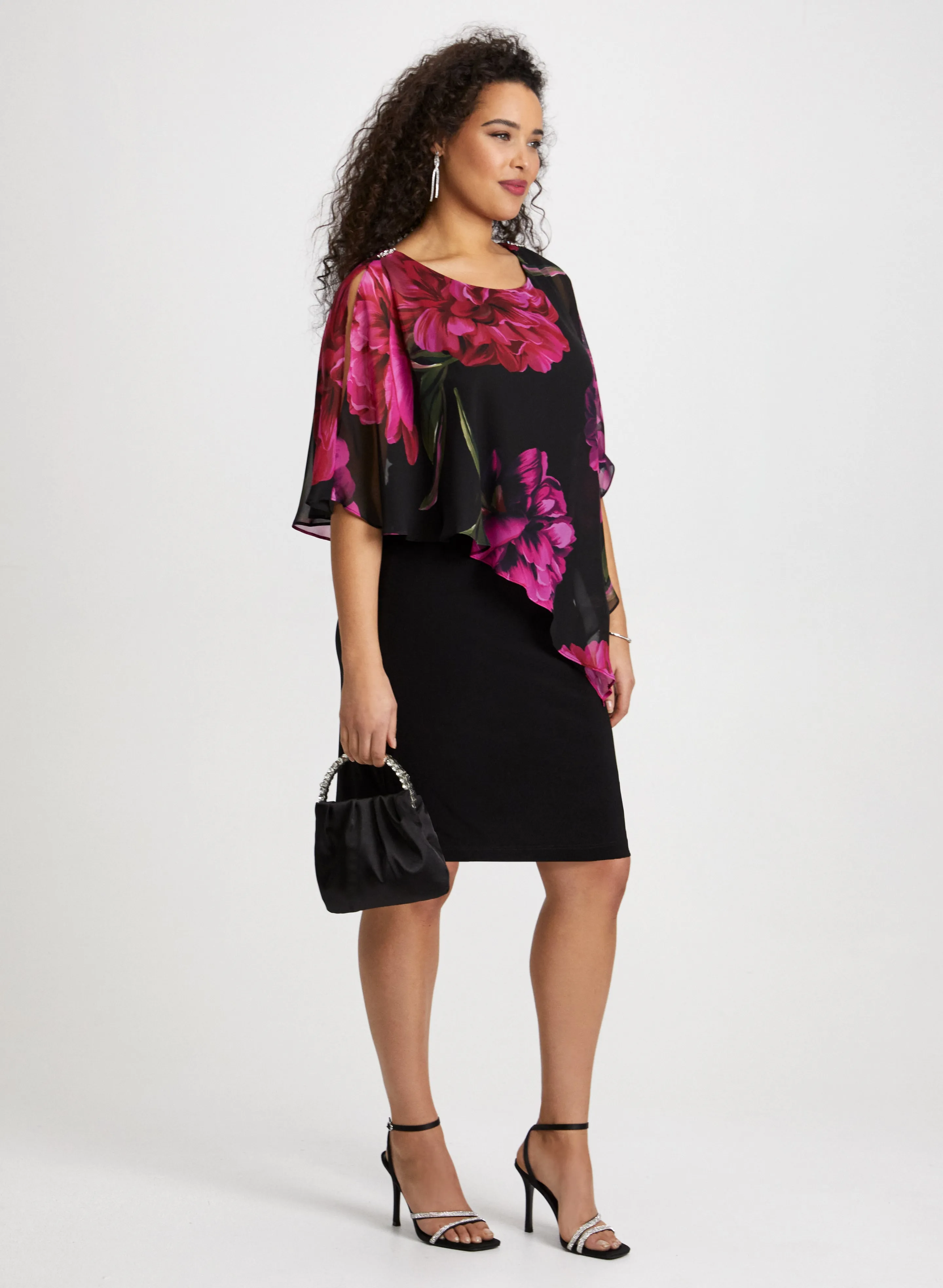 Floral Placement Poncho Dress