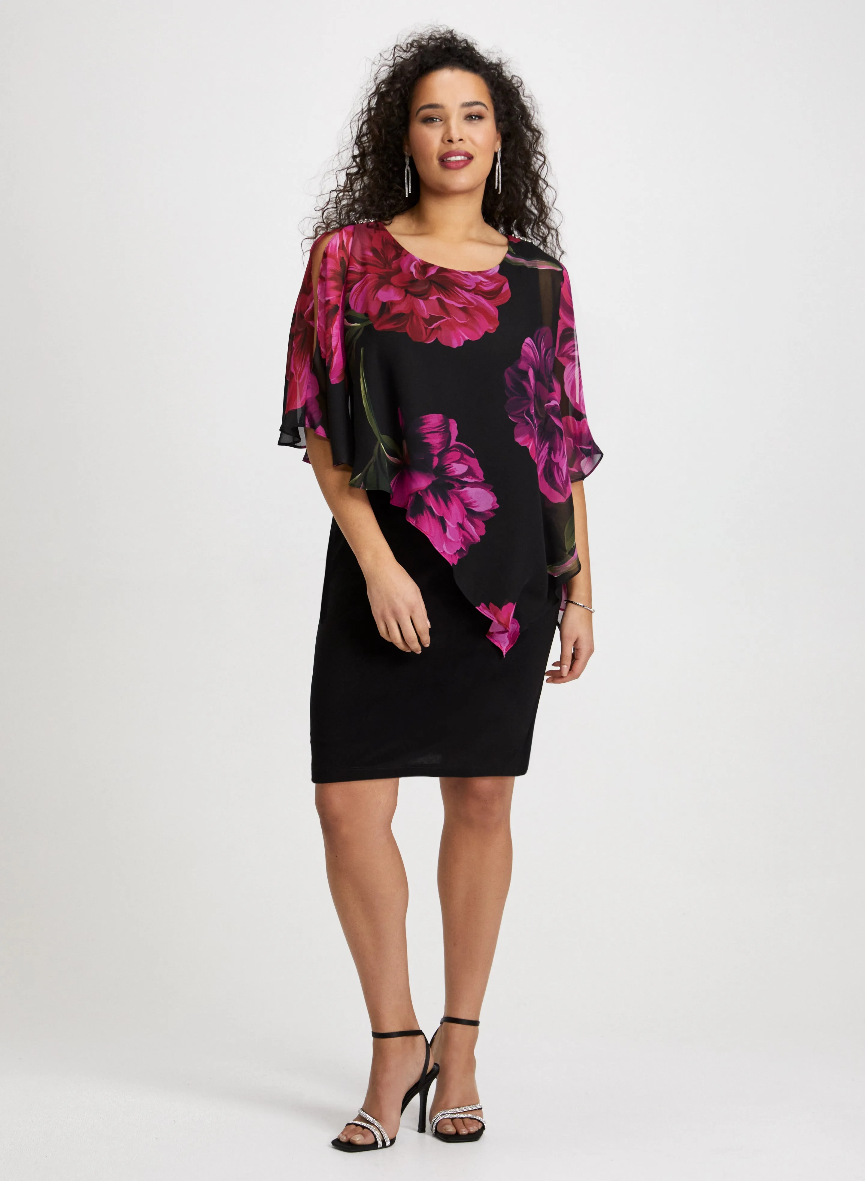Floral Placement Poncho Dress