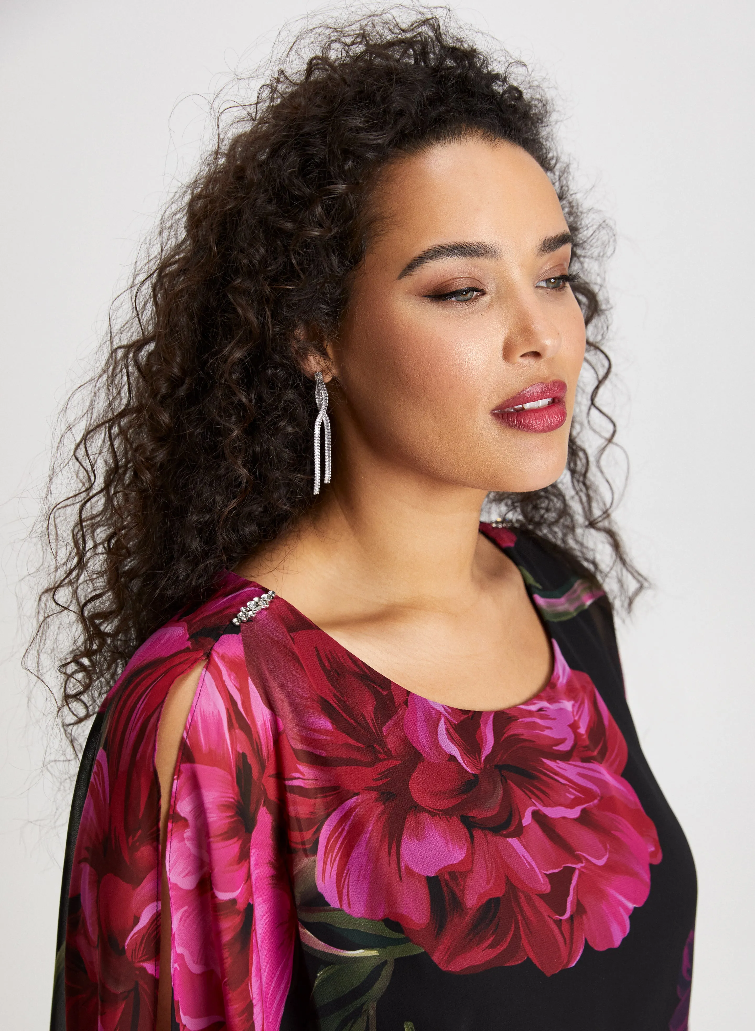 Floral Placement Poncho Dress