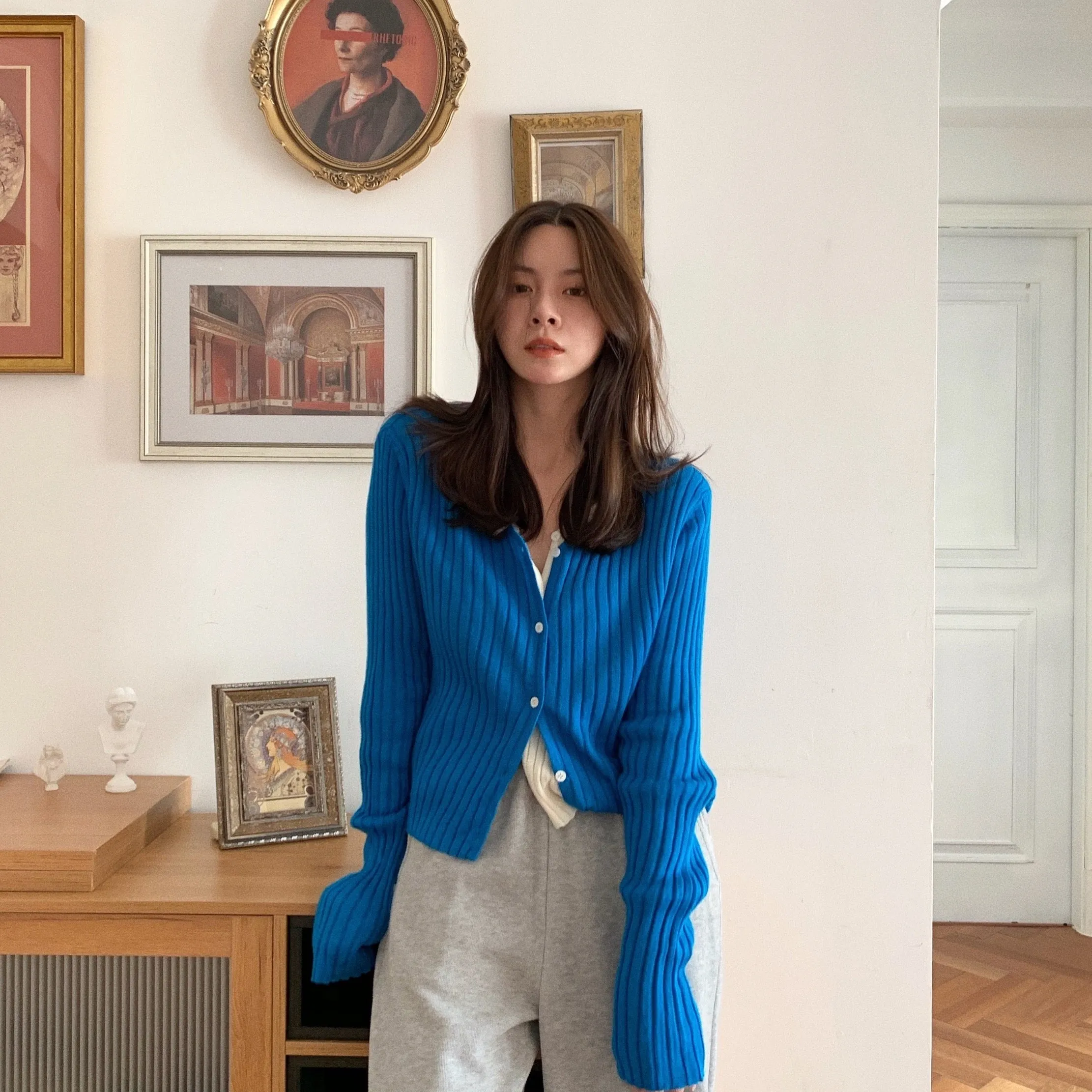 Flytonn-women fall outfits high street ins style -Korean style, Casual fashion, INS dressing, Lazy style, Graduation gift 
NO. 1078 THIN KNIT CARDIGAN SWEATER