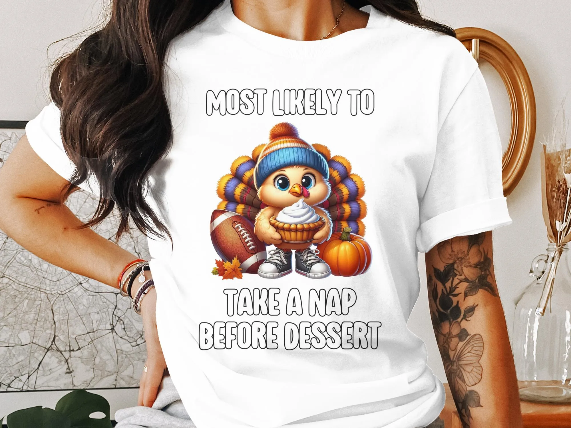 Funny Turkey Thanksgiving T-Shirt, Most Likely To Take a Nap Before Dessert, Cute Fall Turkey Tee, Festive Holiday Shirt
