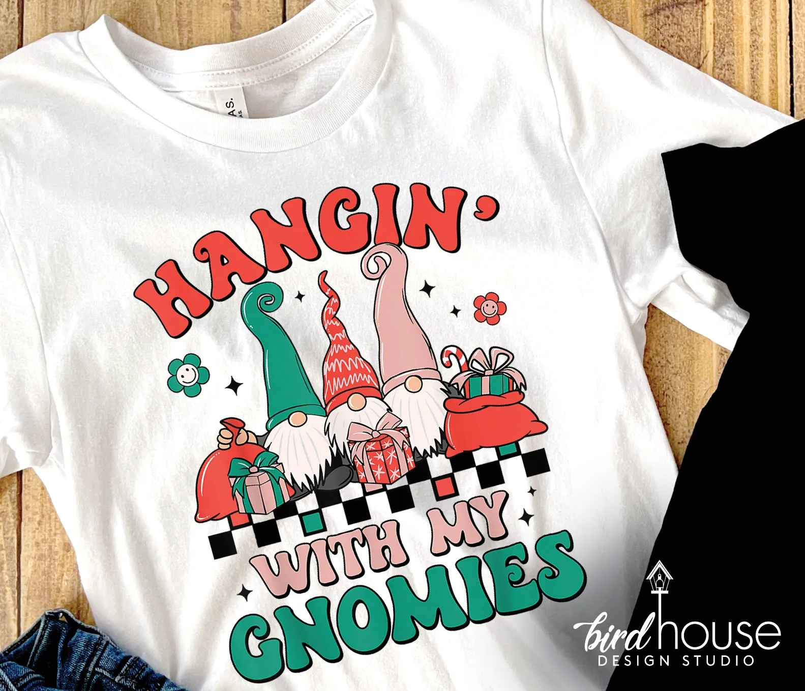 Groovy Hanging with my Gnomies Shirt, Cute Christmas Graphic Tee